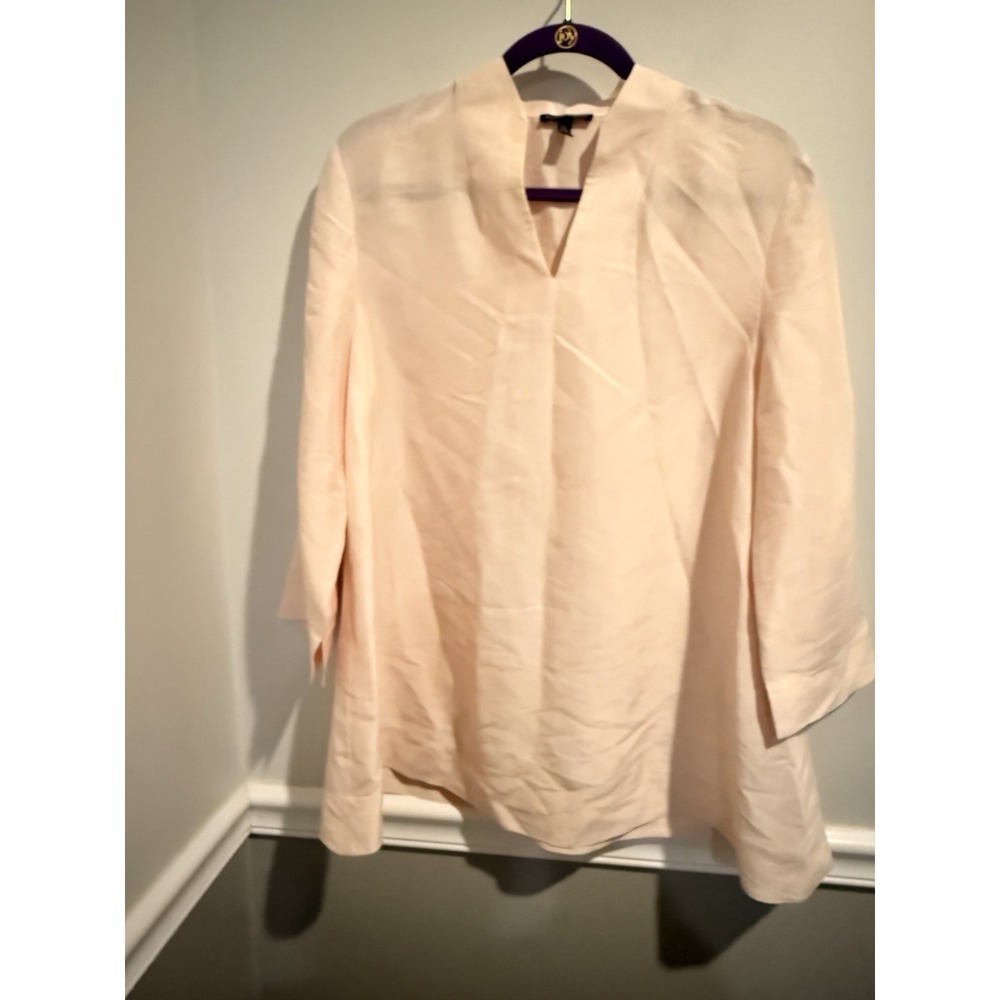 Eileen Fisher Silk Dupioni High Collar Blouse in Light Peach S/P Lagenlook Top